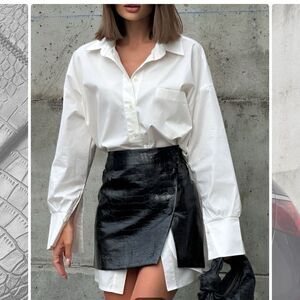 Commense Casual Solid Faux Leather Mini Skirt NWT